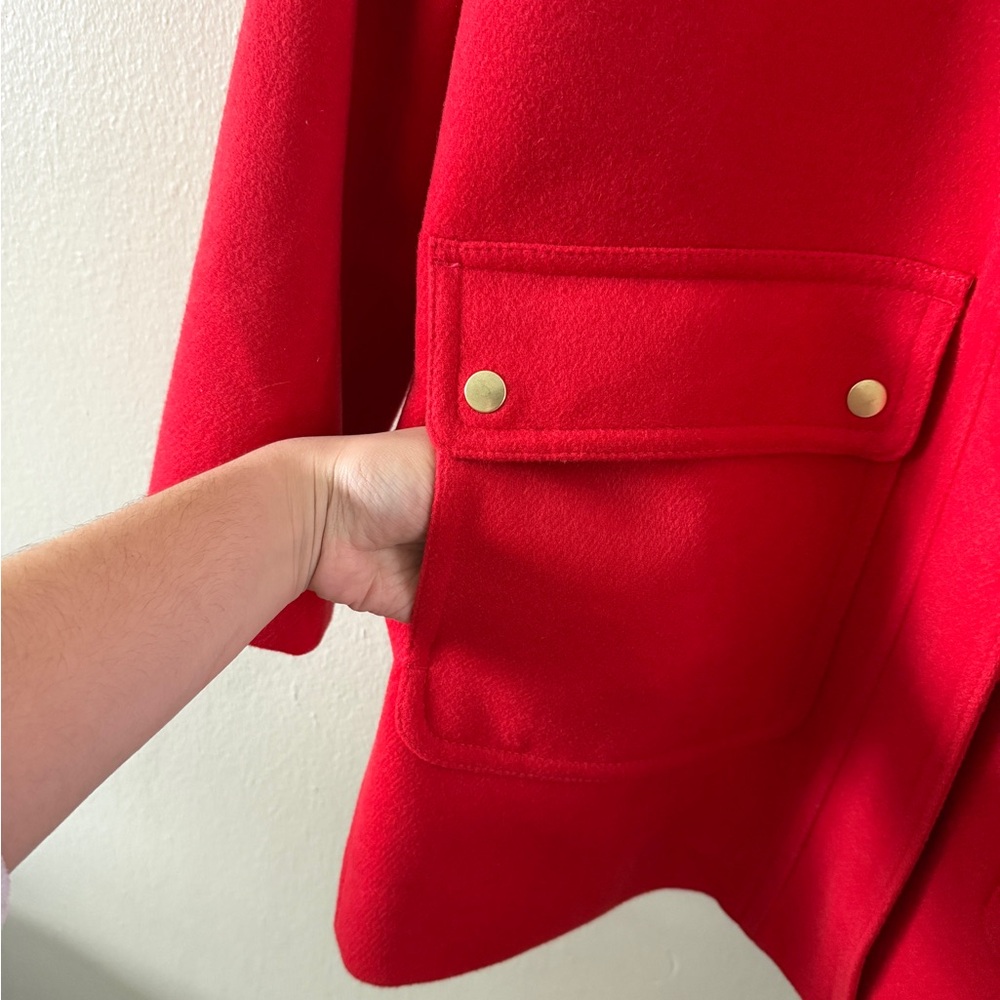 J. Crew Red Wool Blend Detachable Faux Fur Trim Hooded Parka Coat Size 4 - Picture 7 of 9